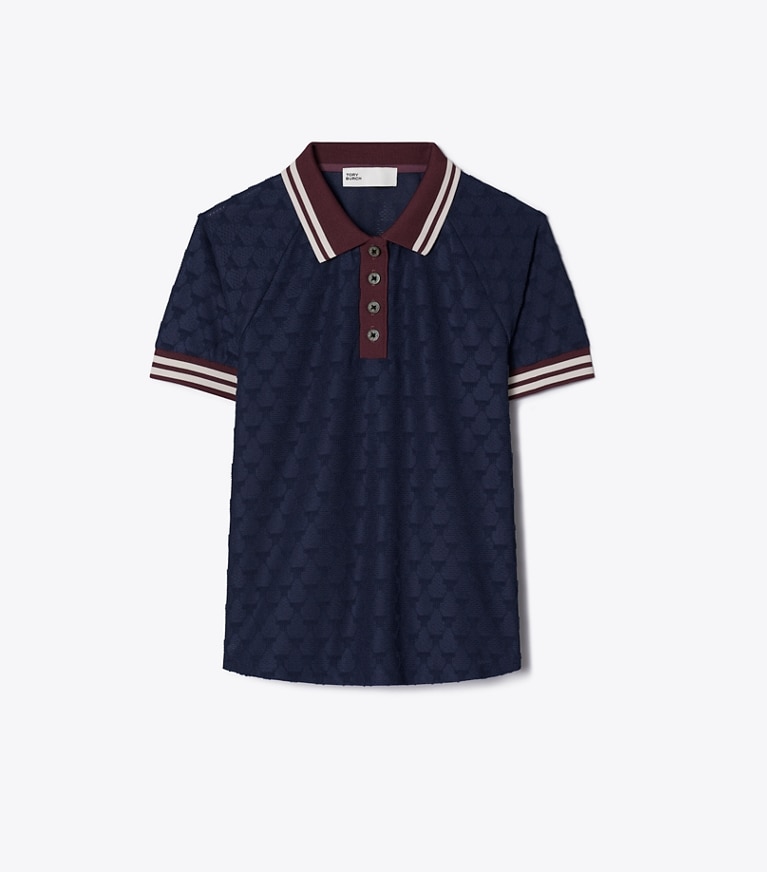 Tory Sport designer トップス テリージャカード ポロシャツ in Tory Navy front