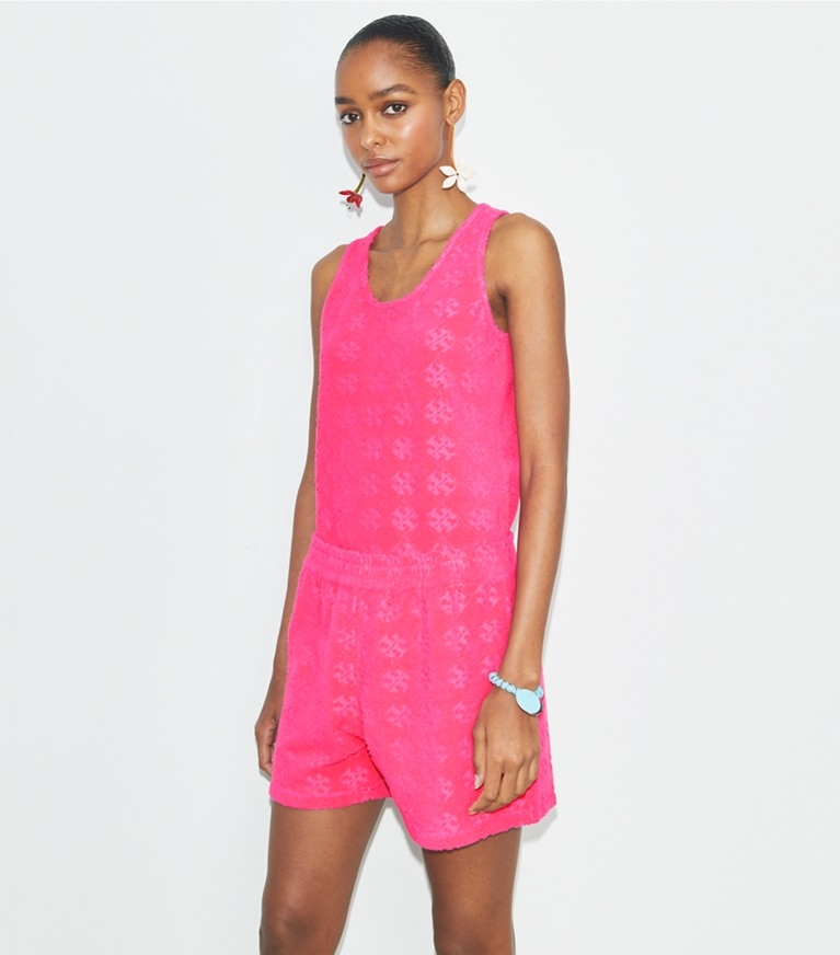 Tory Burch designer coverups Terry Jacquard Tank Top in Bold Pink front