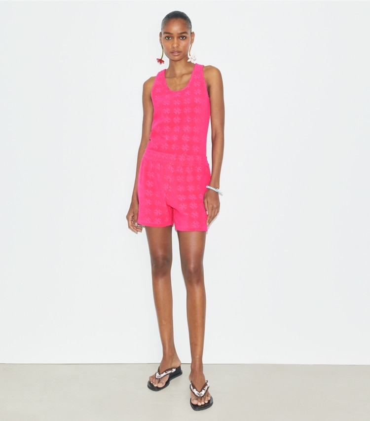 Tory Burch designer coverups Terry Jacquard Tank Top in Bold Pink on model front