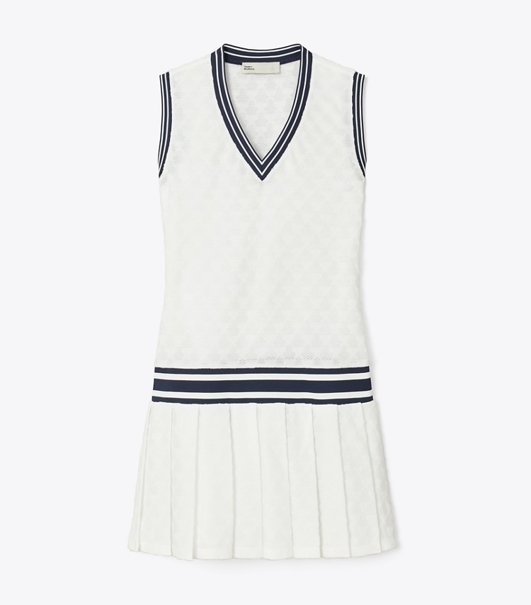Tory Sport designer dresses Terry Jacquard Tennis Dress in Snow White front