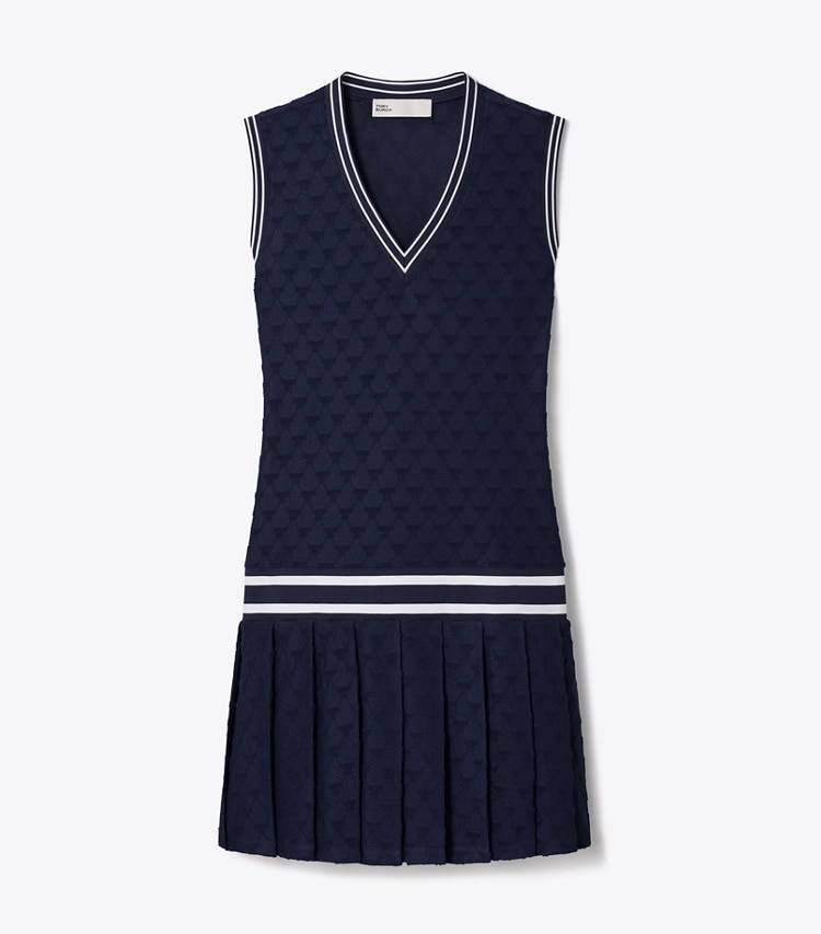 Tory Sport designer dresses Terry Jacquard Tennis Dress in Tory Navy front