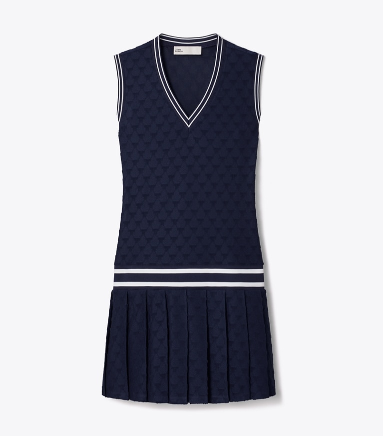 Tory Sport designer dresses Terry Jacquard Tennis Dress in Tory Navy front