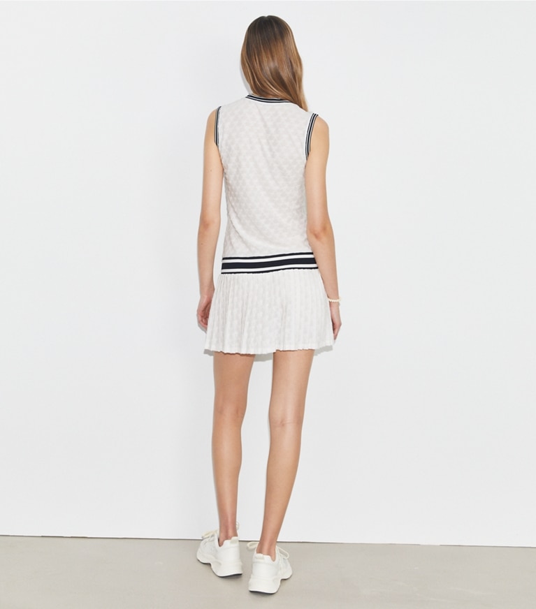 Tory Sport designer dresses Terry Jacquard Tennis Dress in Snow White front