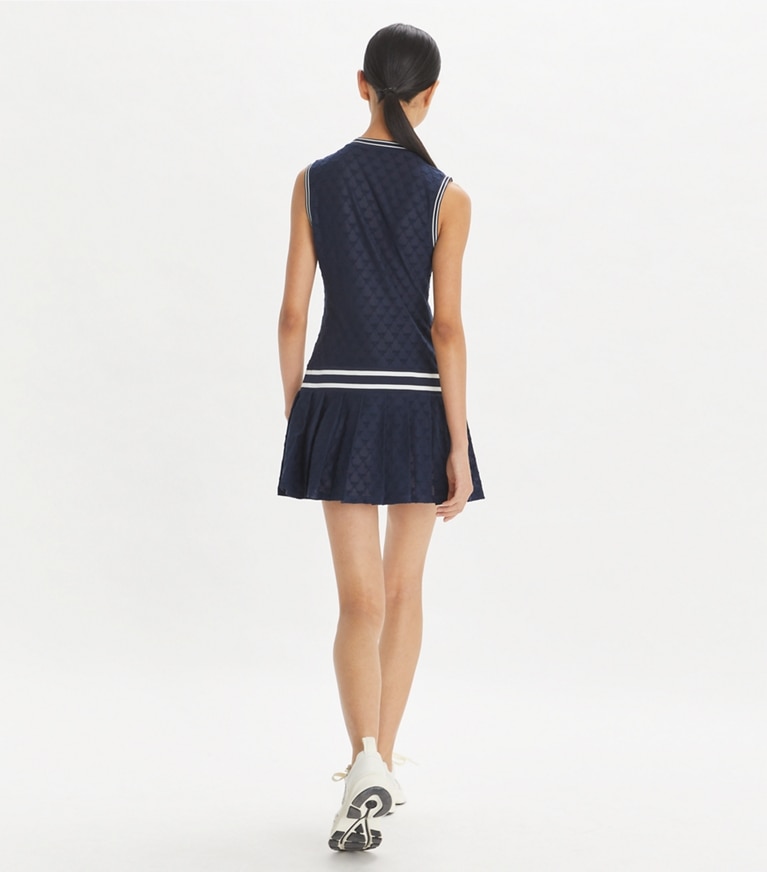 Tory Sport designer dresses Terry Jacquard Tennis Dress in Tory Navy front