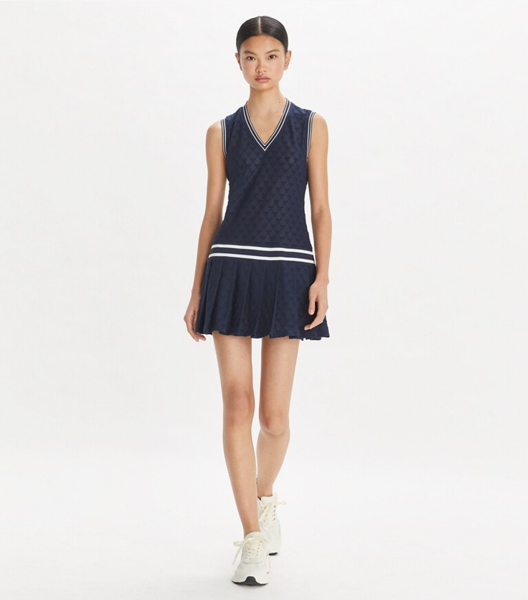 Tory Sport designer dresses Terry Jacquard Tennis Dress in Tory Navy front