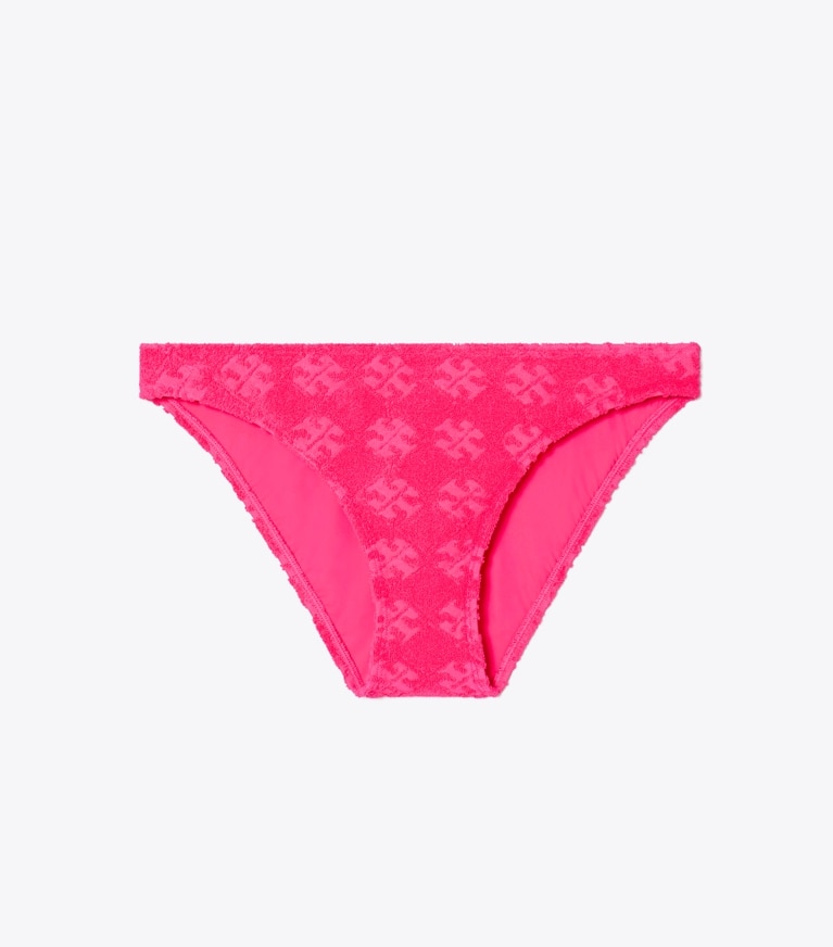 Tory Burch designer two pieces Terry Logo Bikini Botttom in Bold Pink front