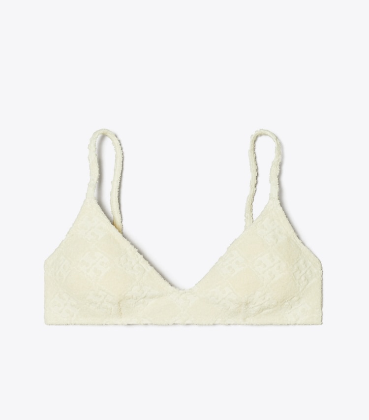Tory Burch designer two pieces Terry Logo Bikini Top in NEW IVORY front