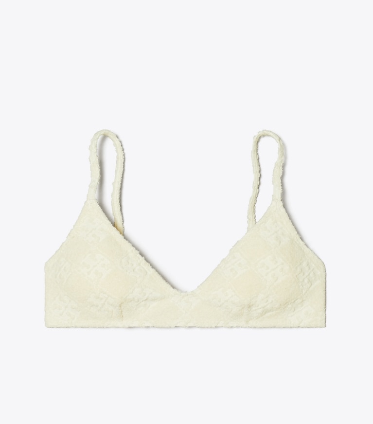 Tory Burch designer two pieces Terry Logo Bikini Top in NEW IVORY front