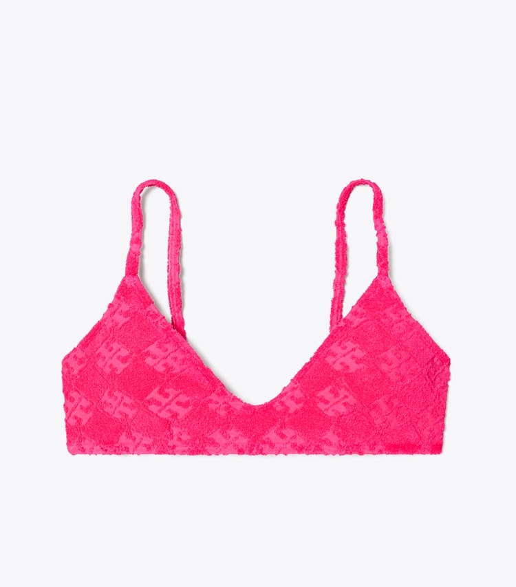 Tory Burch designer two pieces Terry Logo Bikini Top in Bold Pink front