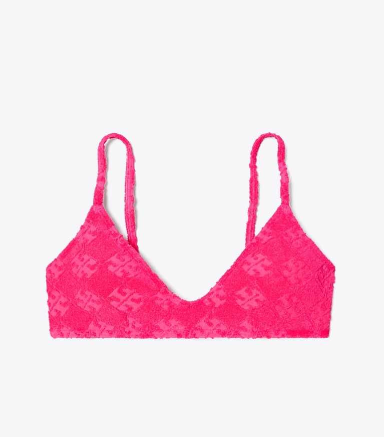 Tory Burch designer two pieces Terry Logo Bikini Top in Bold Pink front
