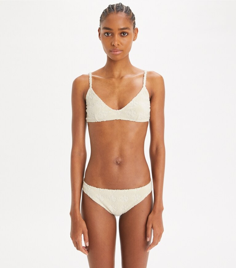 Tory Burch designer two pieces Terry Logo Bikini Top in NEW IVORY front