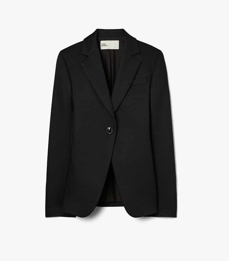 Tory Burch designer jackets Textured Crepe Blazer in Black front