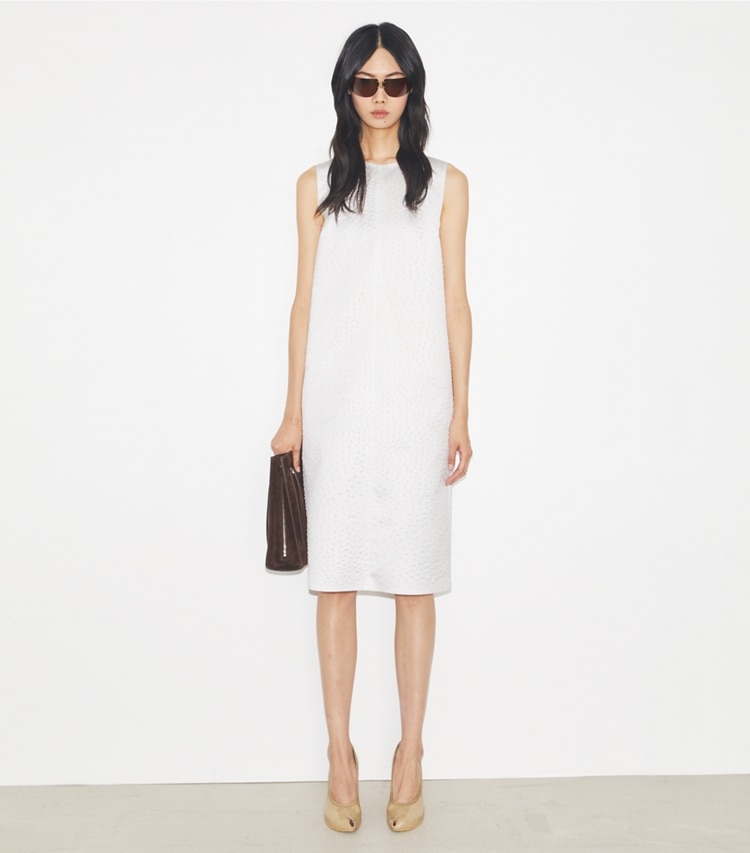 Tory Burch designer dresses Textured Dress in White on model front