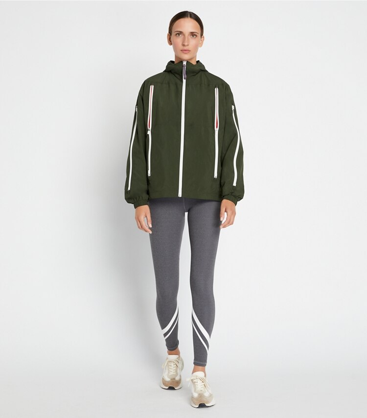 Tory Sport designer jackets Textured Nylon Mesh-Vent Jacket in Alpine on model front