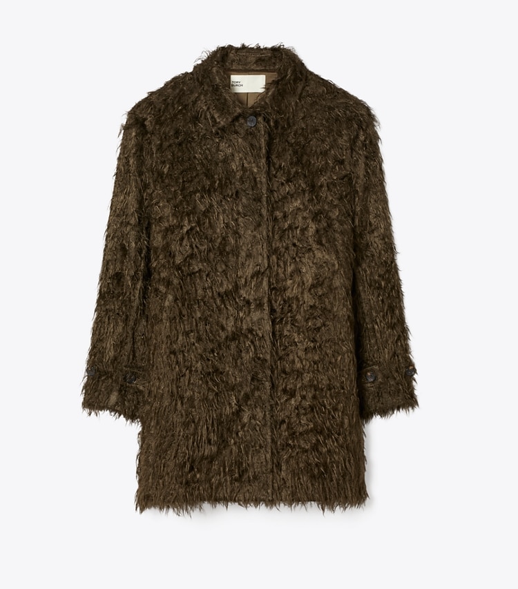 Tory Burch designer coats Textured Viscose Coat in Chocolate Hazelnut front