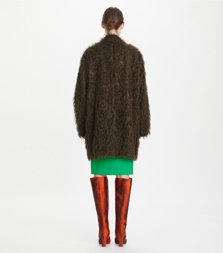 Tory Burch designer coats Textured Viscose Coat in Chocolate Hazelnut on model back