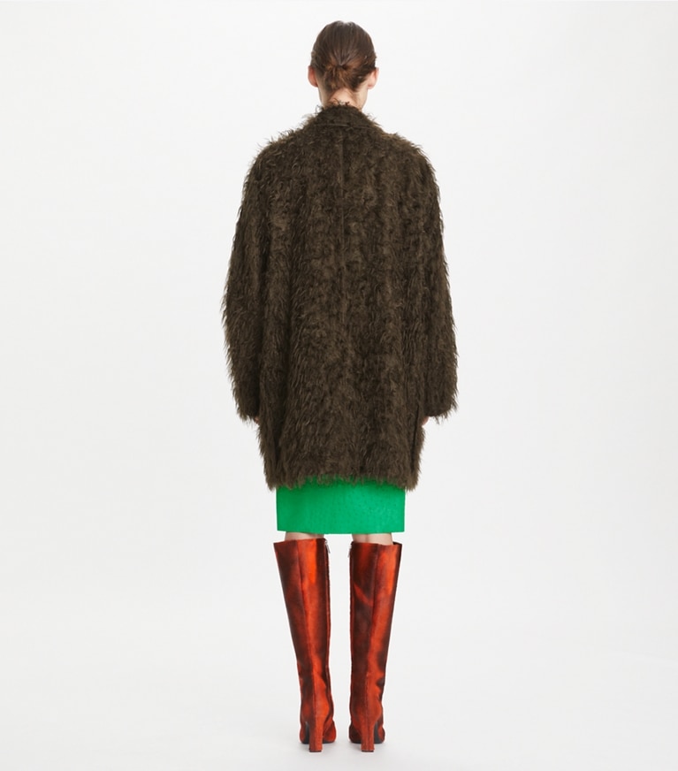 Tory Burch designer coats Textured Viscose Coat in Chocolate Hazelnut front