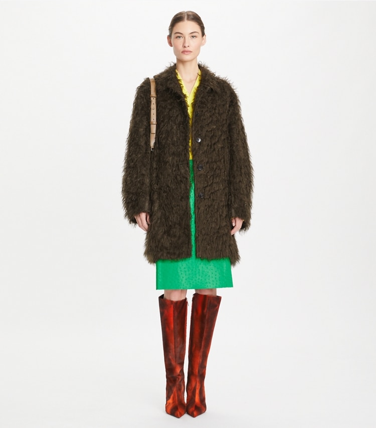 Tory Burch designer coats Textured Viscose Coat in Chocolate Hazelnut on model front