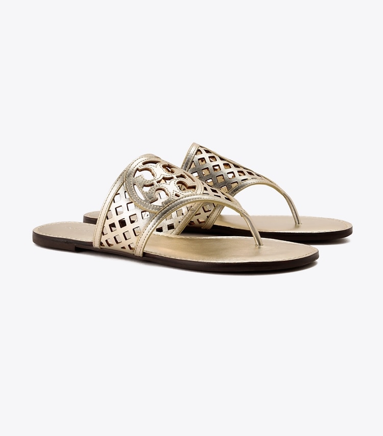 Tory Burch designer サンダル サッチ メタリック トングサンダル in Spark Gold angle