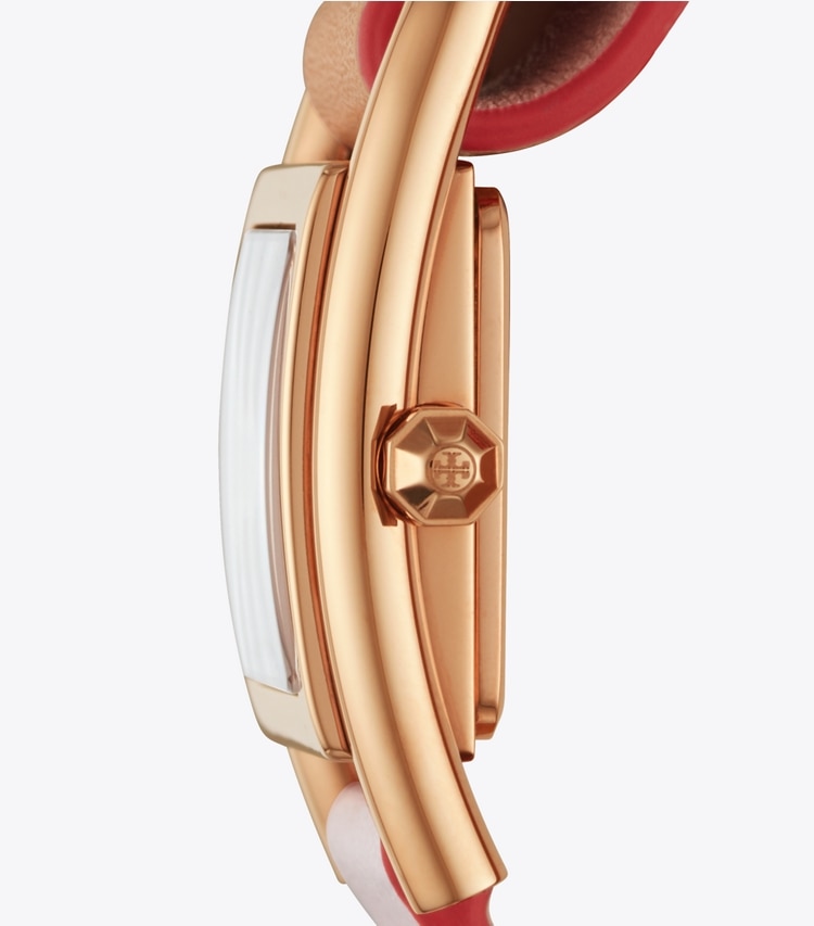 Tory Burch designer strap watches Thayer Watch, Beige & Pink Leather/Rose-Gold, 25 X 39 MM in Rosa/Luggage/Rose Gold/Ivory side