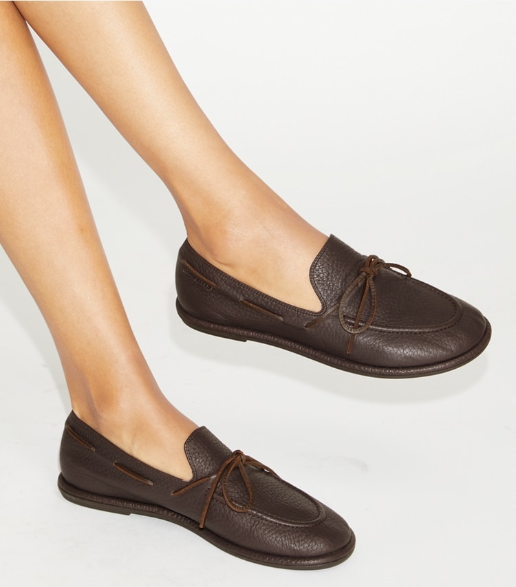 Tory Burch designer flats The Boaty in COCOA / COCOA additional on model