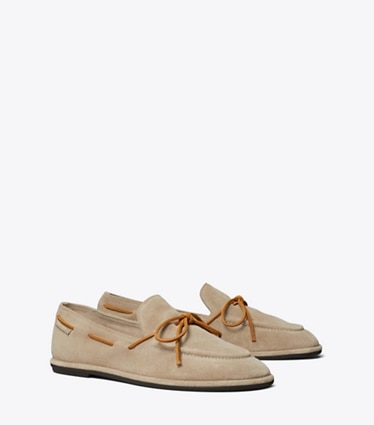 Tory Burch designer flats The Boaty in AVOLA / CUOIO angle