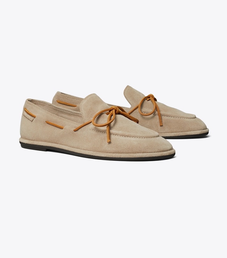 Tory Burch designer flats The Boaty in AVOLA / CUOIO angle