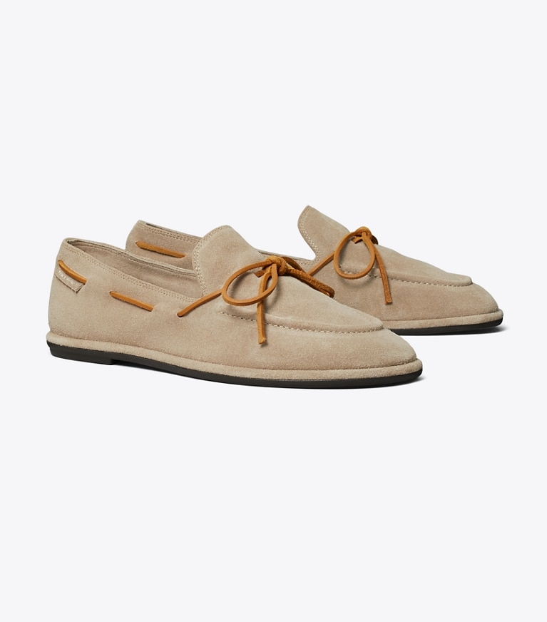 Tory Burch designer flats The Boaty in AVOLA / CUOIO angle