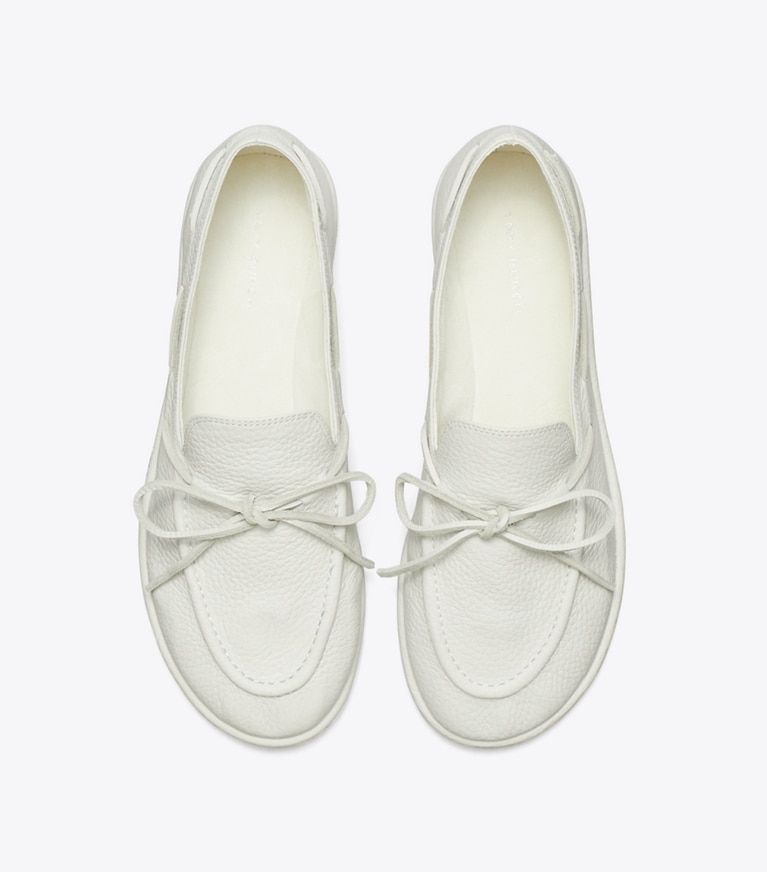 Tory Burch designer flats The Boaty in WHITE / WHITE overhead