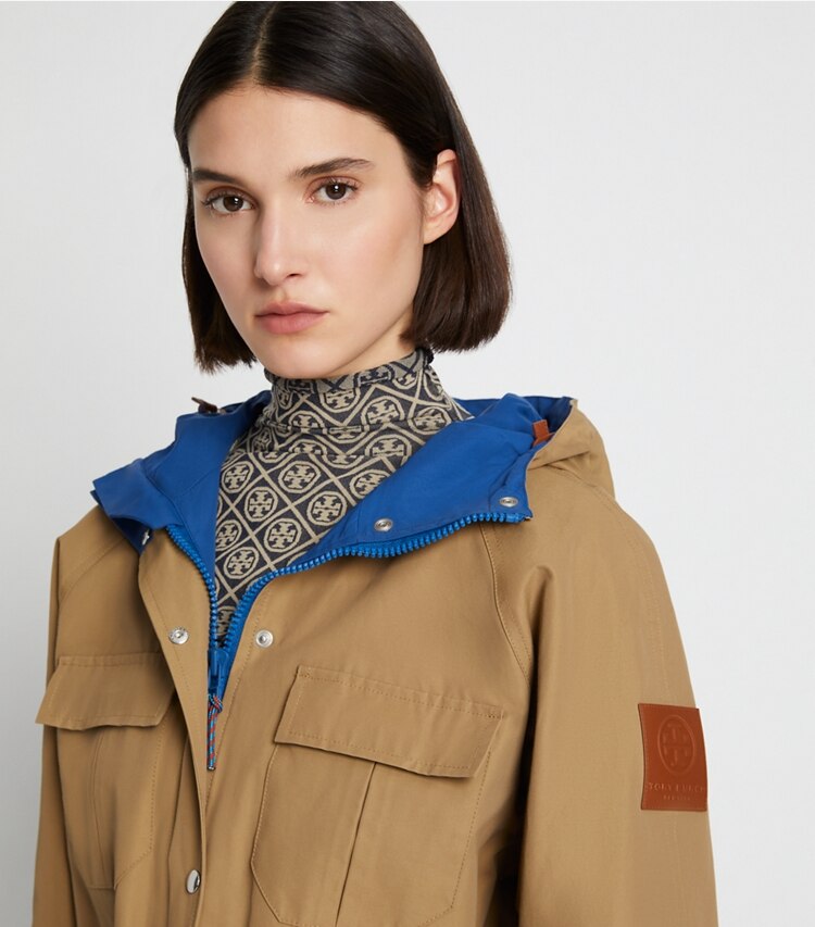Tory Sport designer jackets The Everything Jacket in Olive Drab on model detail