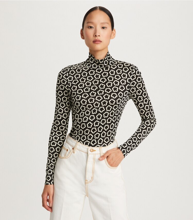 The Flower Silk Jersey Turtleneck: Women's Designer Tops | Tory Burch