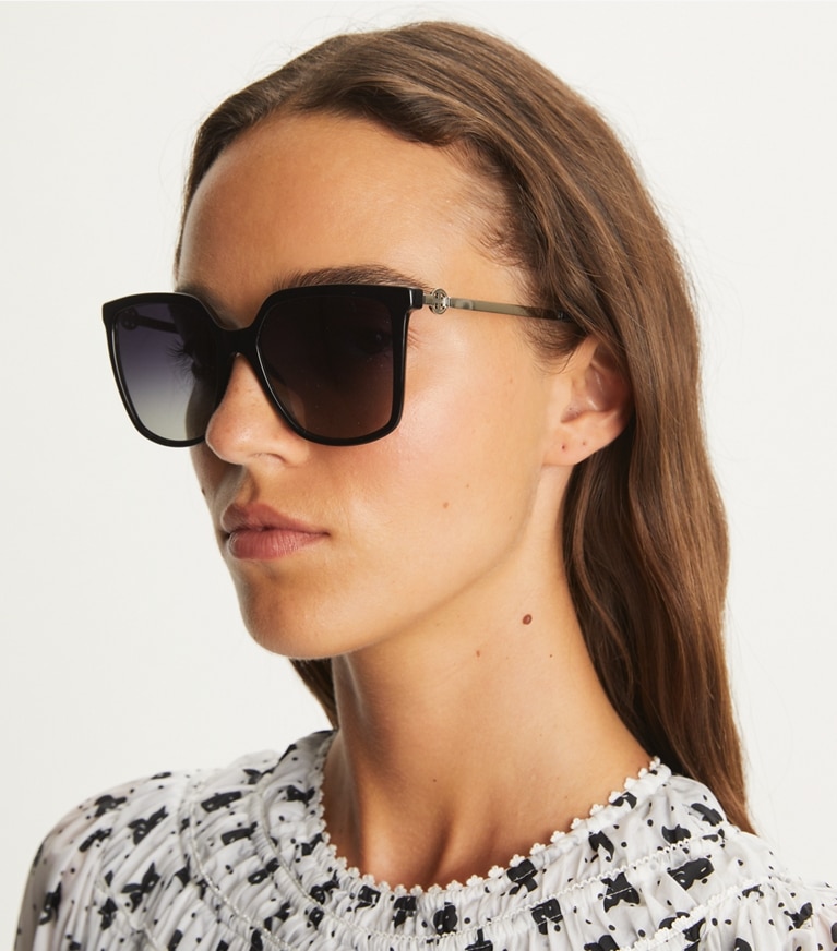 Tory Burch designer sunglasses & eyewear The Miller Square Polarized in Black front