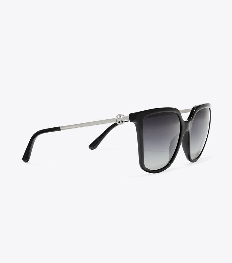 Tory Burch designer sunglasses & eyewear The Miller Square Polarized in Black detail
