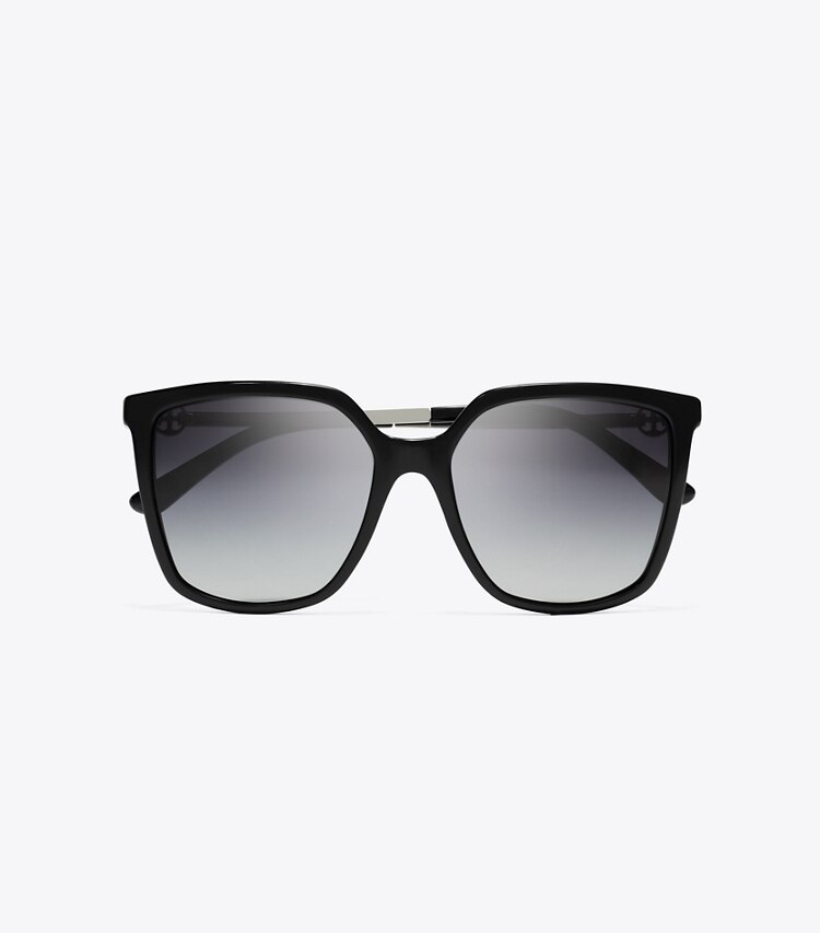 Tory Burch designer sunglasses & eyewear The Miller Square Polarized in Black overhead