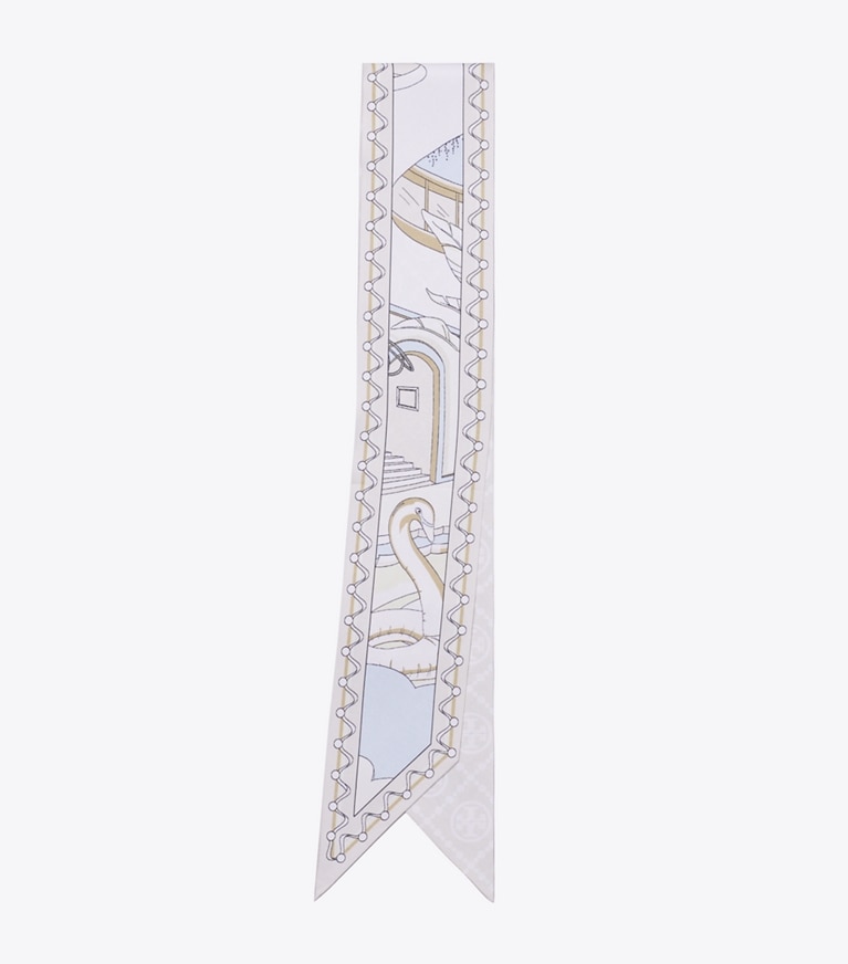 Tory Burch designer scarves The Pool Ribbon Tie in The Pool Neutral folded