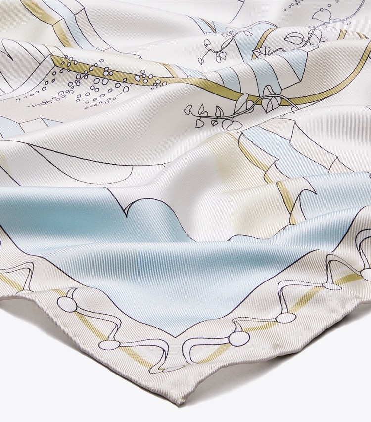 Tory Burch designer scarves The Pool Silk Square Scarf in The Pool Beige detail