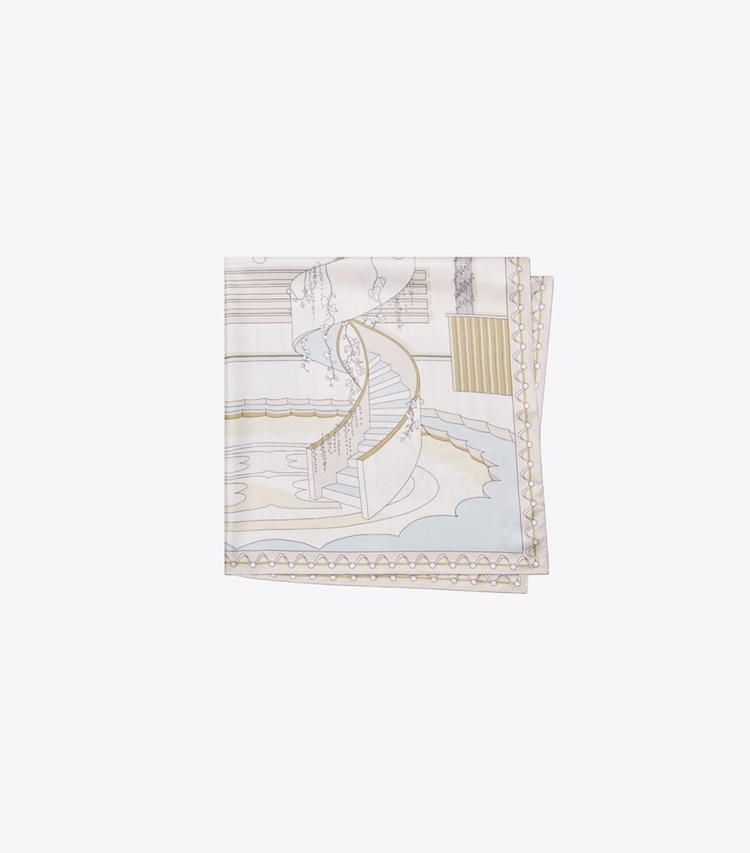 Tory Burch designer scarves The Pool Silk Square Scarf in The Pool Beige folded