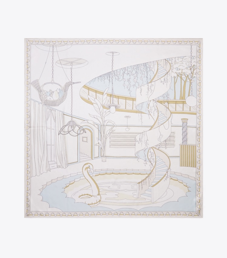 Tory Burch designer scarves The Pool Silk Square Scarf in The Pool Beige overhead