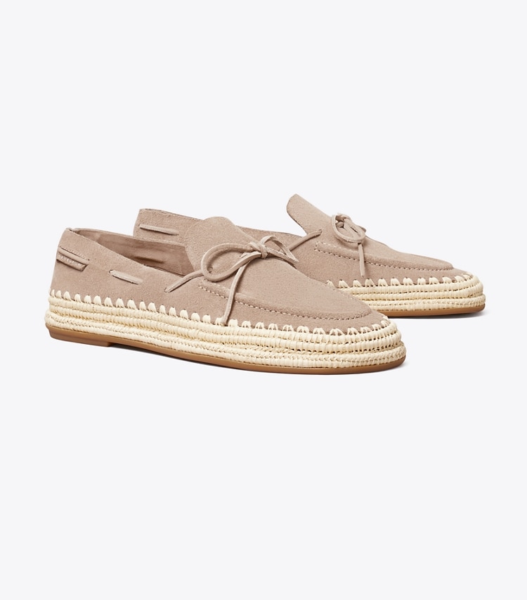 Tory Burch designer flats The Raffia Boaty in AVOLA / NATURAL angle