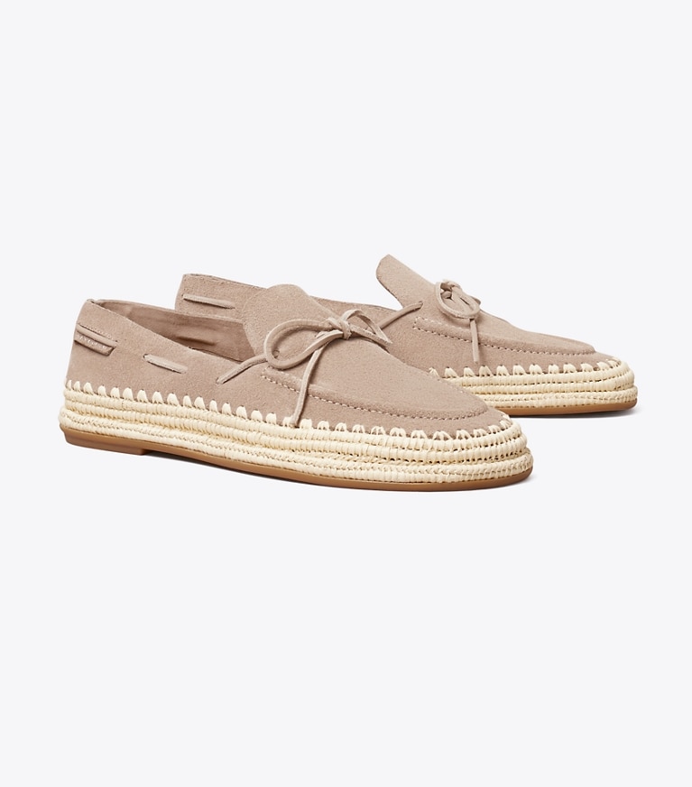 Tory Burch designer flats The Raffia Boaty in AVOLA / NATURAL angle