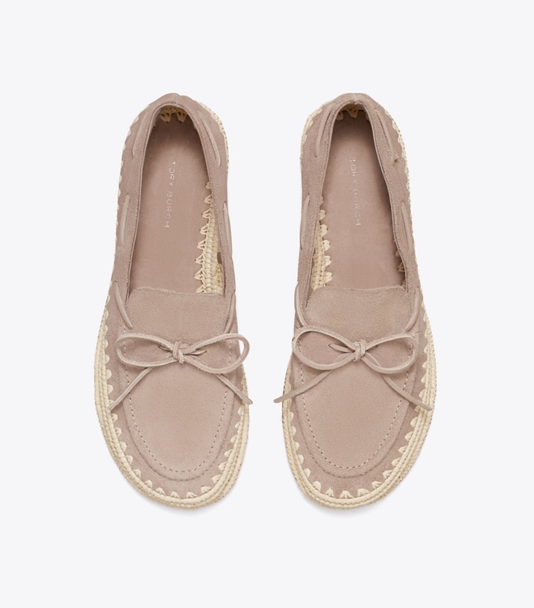Tory Burch designer flats The Raffia Boaty in AVOLA / NATURAL overhead