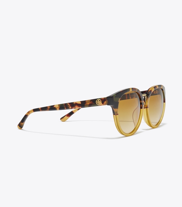 Tory Burch designer sunglasses & eyewear The Reva Color-Blocked Tortoise Sunglasses in AMBER TORTOISE front