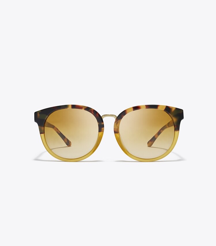 Tory Burch designer sunglasses & eyewear The Reva Color-Blocked Tortoise Sunglasses in AMBER TORTOISE front