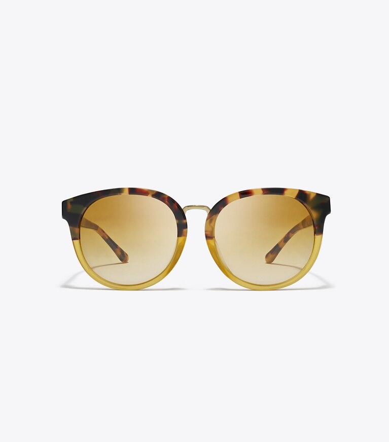 Tory Burch designer sunglasses & eyewear The Reva Color-Blocked Tortoise Sunglasses in AMBER TORTOISE front