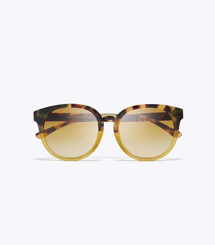 Tory Burch designer sunglasses & eyewear The Reva Color-Blocked Tortoise Sunglasses in AMBER TORTOISE overhead
