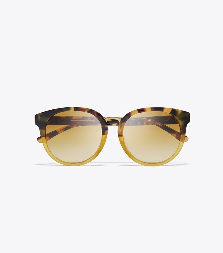 Tory Burch designer sunglasses & eyewear The Reva Color-Blocked Tortoise Sunglasses in AMBER TORTOISE front