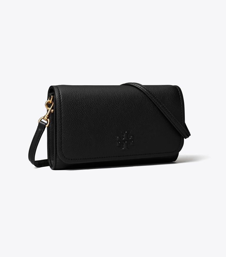 Tory Burch designer crossbody bags Thea Flat Wallet Crossbody in Black angle