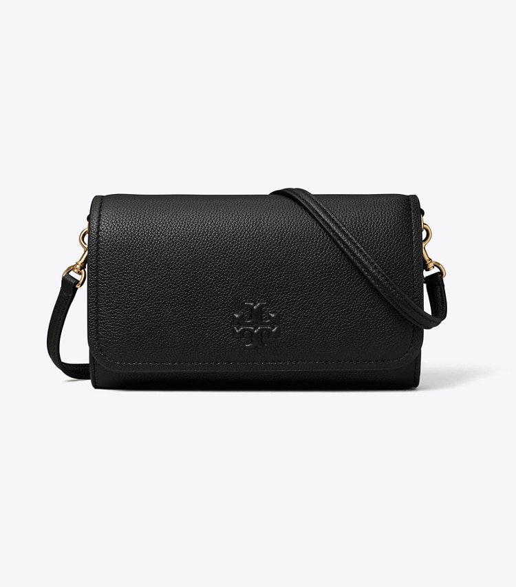Tory Burch designer crossbody bags Thea Flat Wallet Crossbody in Black front