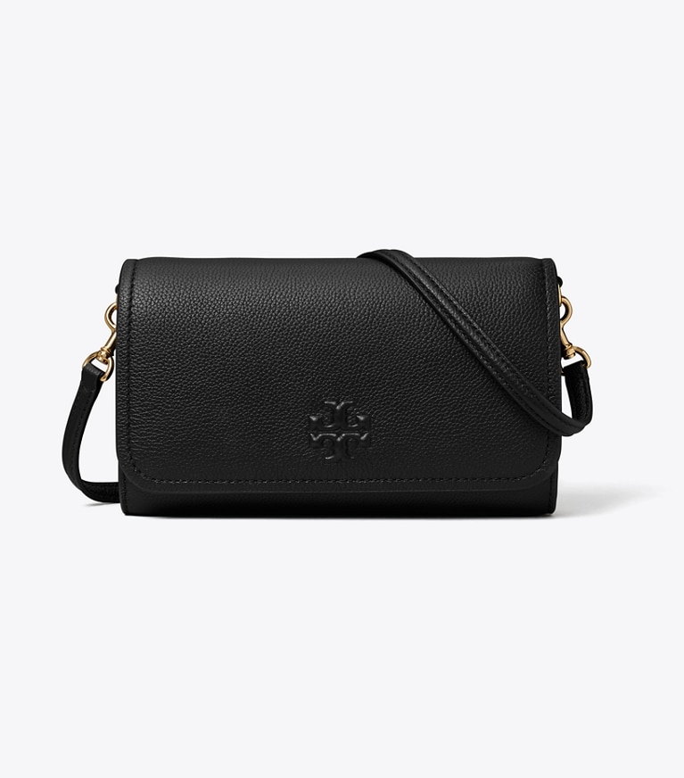 Tory Burch designer crossbody bags Thea Flat Wallet Crossbody in Black front