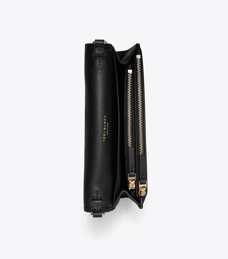 Tory Burch designer crossbody bags Thea Flat Wallet Crossbody in Black overhead
